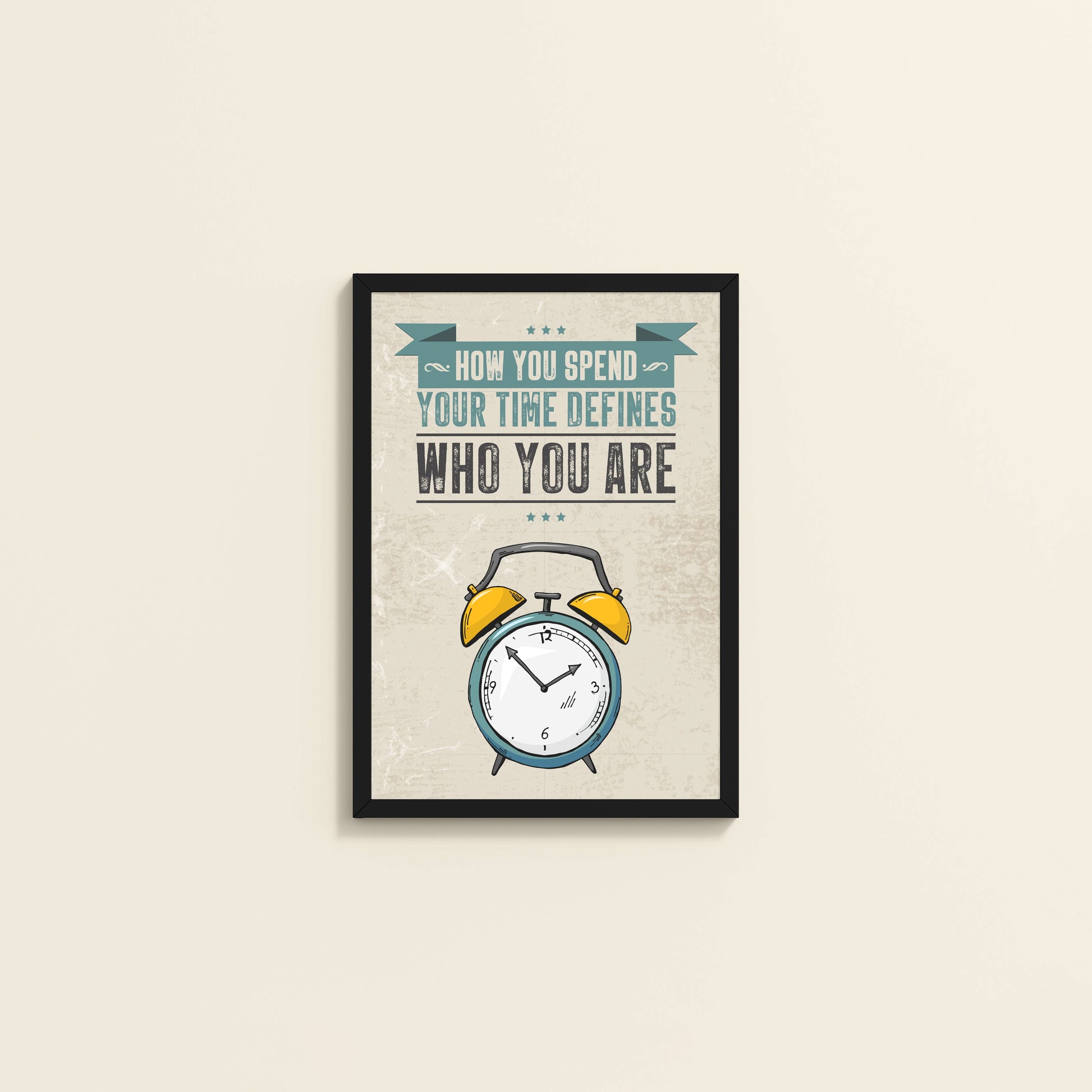 Wall View of Time Well Spent Inspirational Quote Wall Art in Black Color Frame