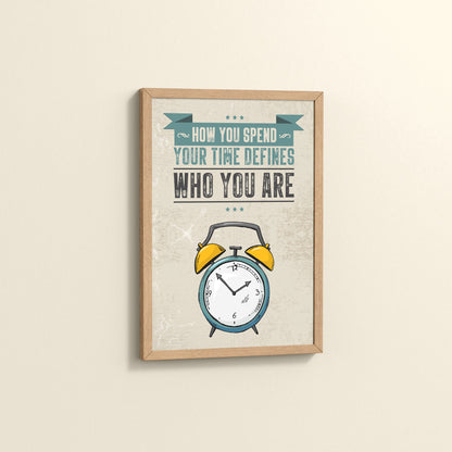 Side View of Time Well Spent Inspirational Quote Wall Art in Natrual Color Frame