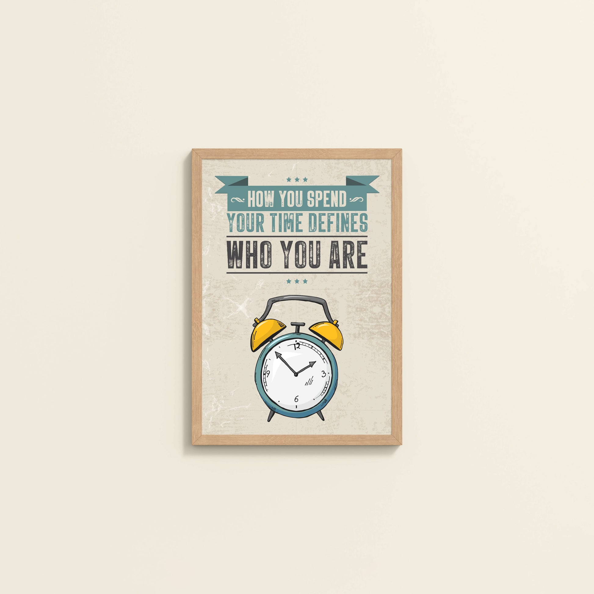 Wall View of Time Well Spent Inspirational Quote Wall Art in Natrual Color Frame
