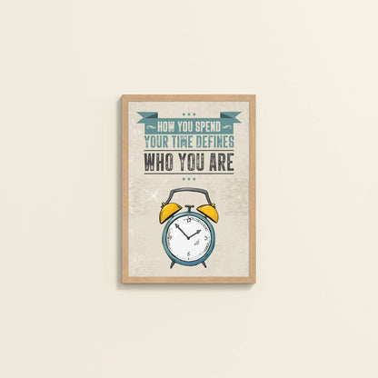 Wall View of Time Well Spent Inspirational Quote Wall Art in Natrual Color Frame