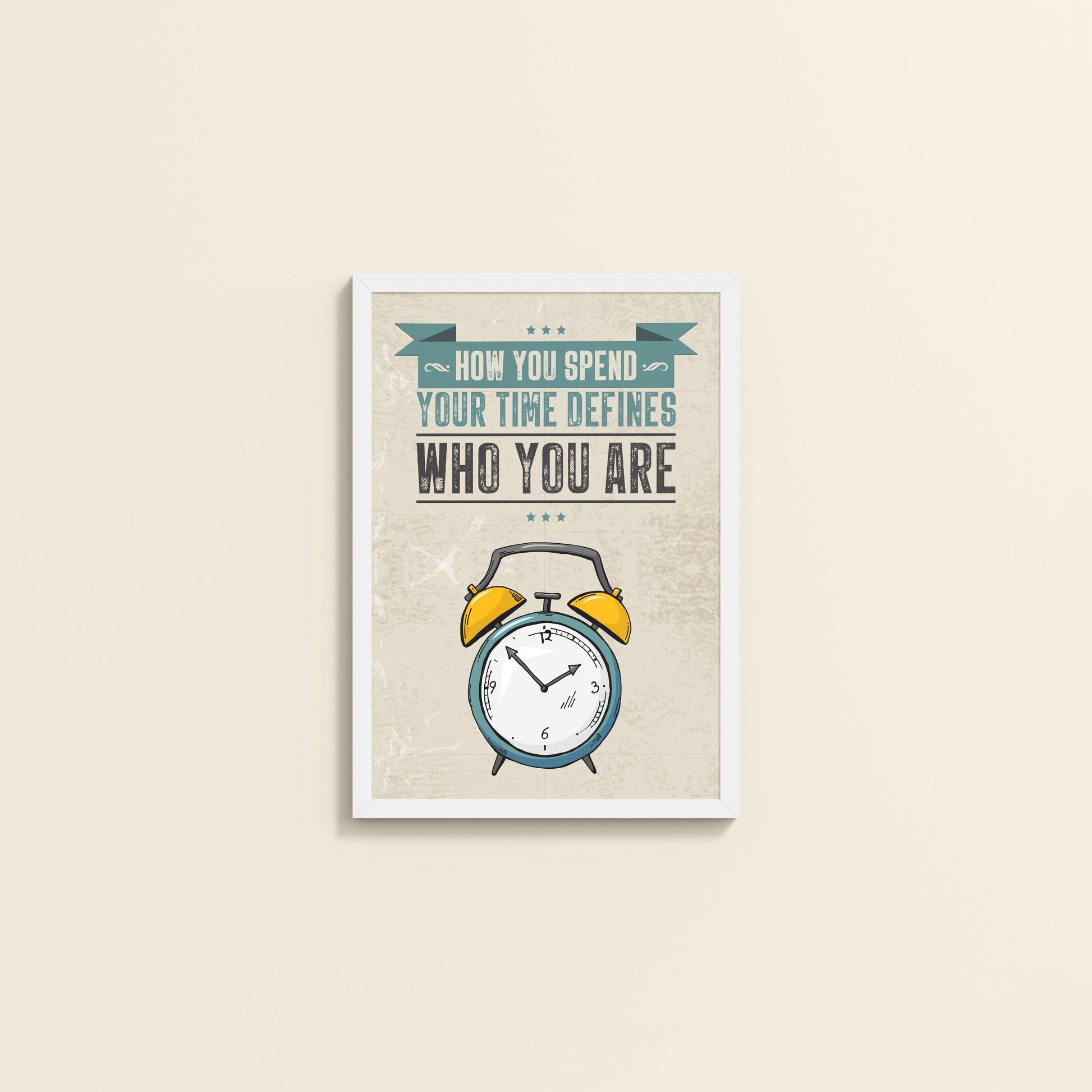 Wall View of Time Well Spent Inspirational Quote Wall Art in White Color Frame