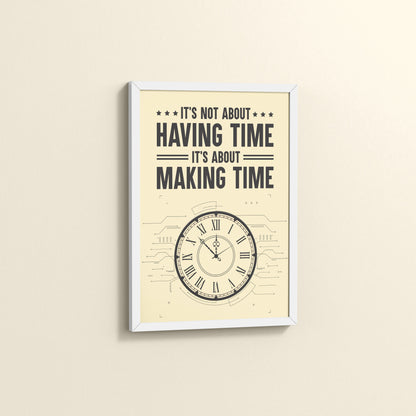 Side View of Making Time Matters Motivational Wall Decor in White Color Frame