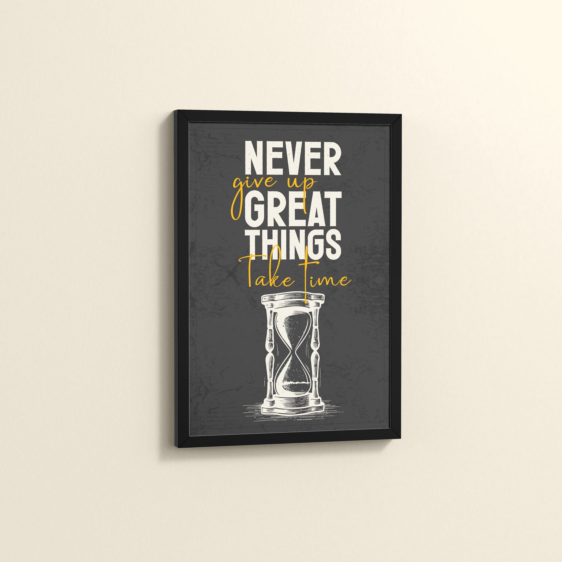 Side View of Great Things Take Time – Motivational Wall Frame in Black Color Frame