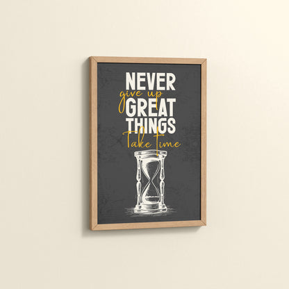 Side View of Great Things Take Time – Motivational Wall Frame in Natrual Color Frame