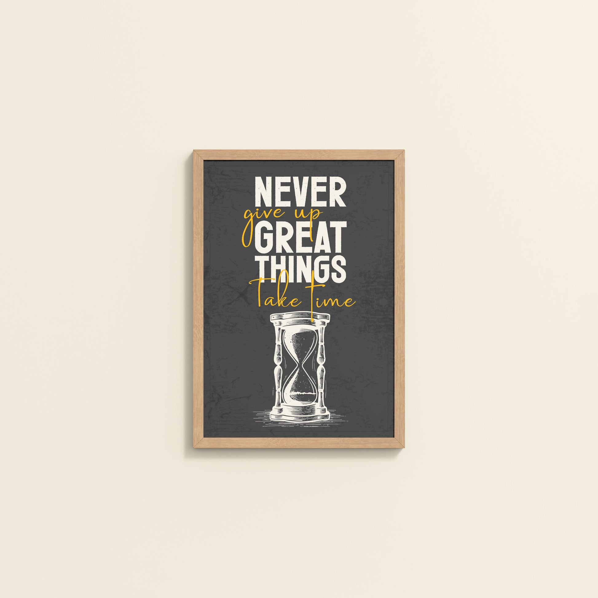 Wall View of Great Things Take Time – Motivational Wall Frame in Natrual Color Frame