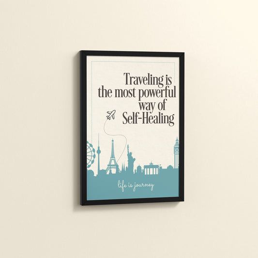 Side View of Self-Heal Through Travel Inspirational Decor in Black Color Frame