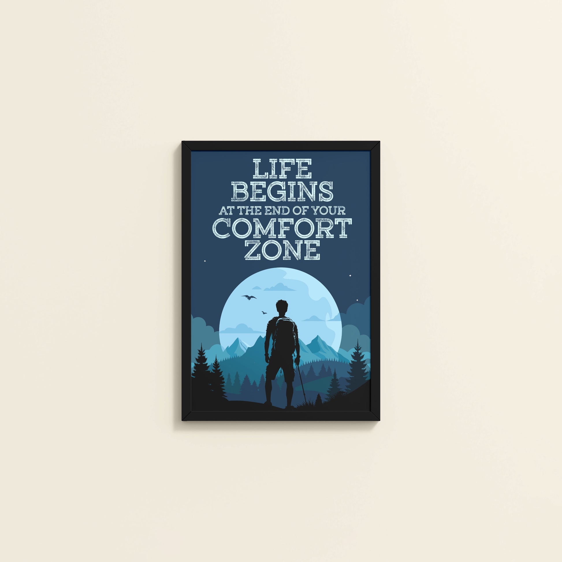 Wall View of Life begins at the end of comfort zone Motivational Wall Art in Black Color Frame