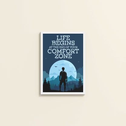 Wall View of Life begins at the end of comfort zone Motivational Wall Art in White Color Frame