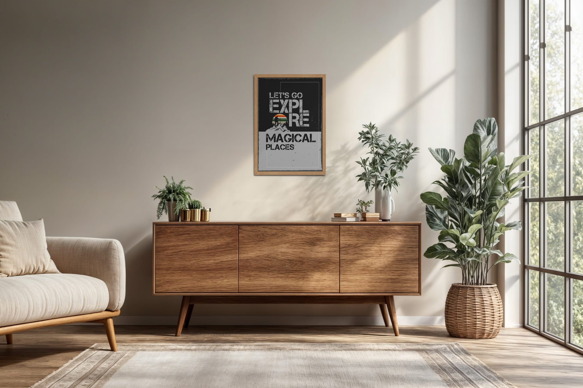 Living Room Cabinet Preview of Explore the Magical Places – Travel Wall Decor in Natrual Color Frame