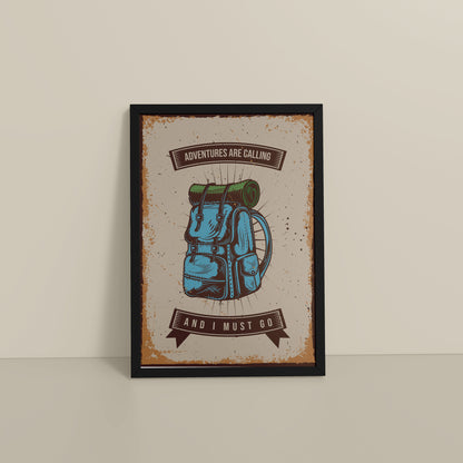 Floor View of Adventures Are Calling – Travel Wall Art Frame in Black Color Frame