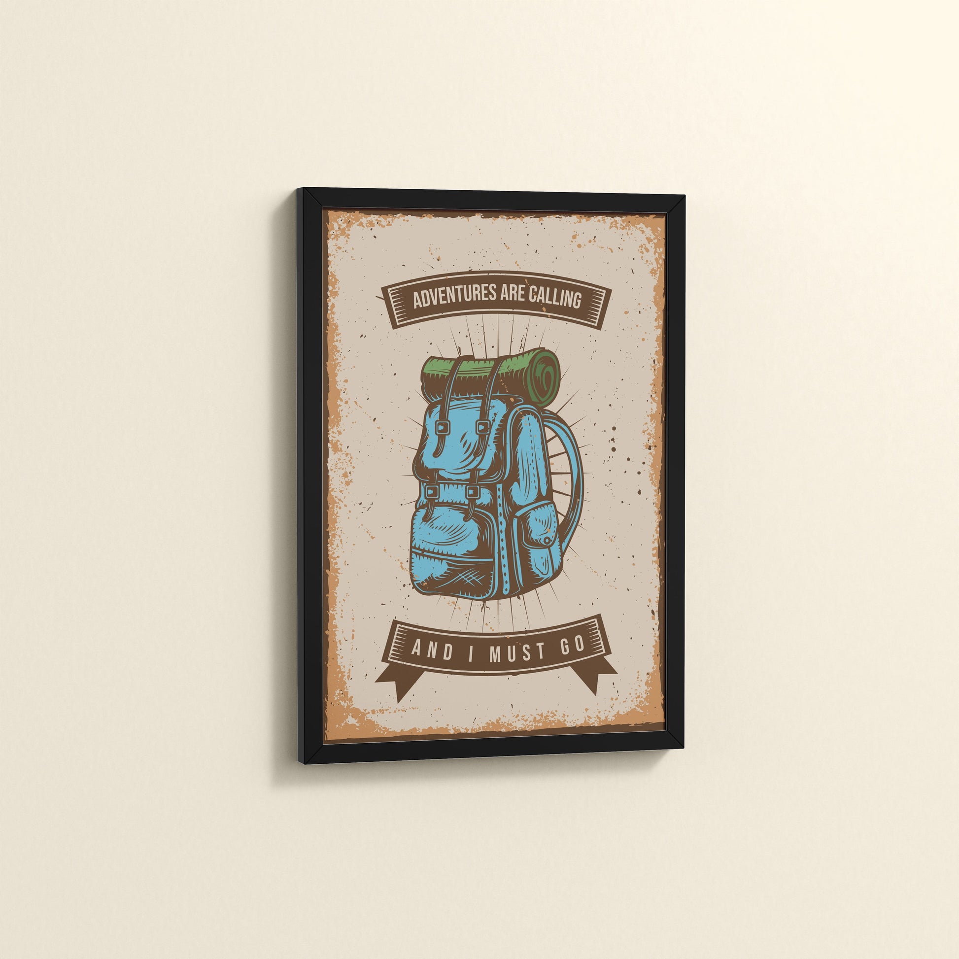 Side View of Adventures Are Calling – Travel Wall Art Frame in Black Color Frame