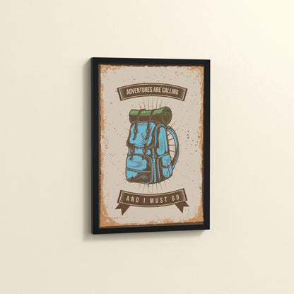 Side View of Adventures Are Calling – Travel Wall Art Frame in Black Color Frame