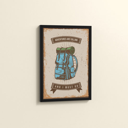 Side View of Adventures Are Calling – Travel Wall Art Frame in Black Color Frame