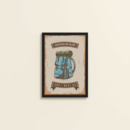 Wall View of Adventures Are Calling – Travel Wall Art Frame in Black Color Frame