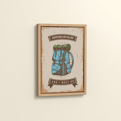Side View of Adventures Are Calling – Travel Wall Art Frame in Natrual Color Frame