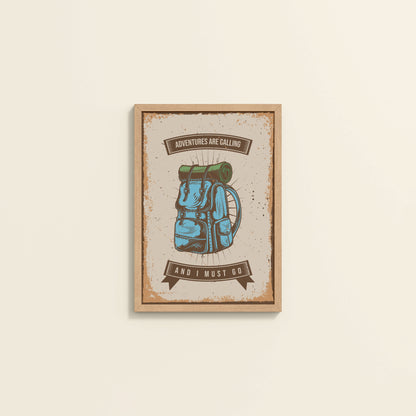 Wall View of Adventures Are Calling – Travel Wall Art Frame in Natrual Color Frame