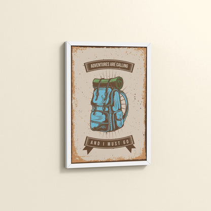Side View of Adventures Are Calling – Travel Wall Art Frame in White Color Frame