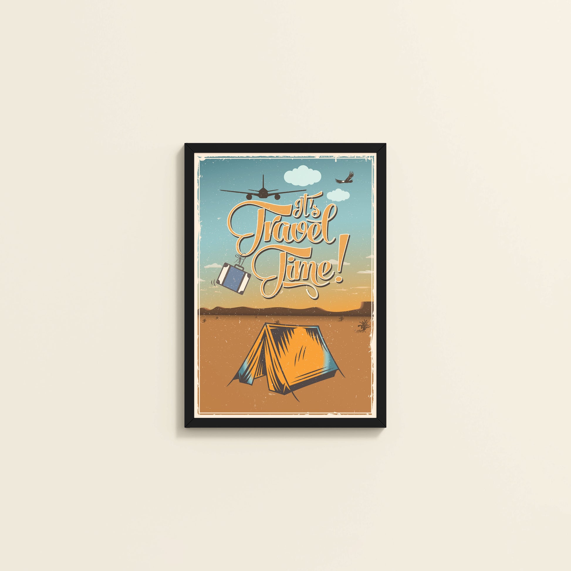 Wall View of It’s Travel Time – Motivational Wall Art Frame in Black Color Frame
