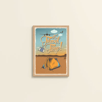 Wall View of It’s Travel Time – Motivational Wall Art Frame in Natrual Color Frame