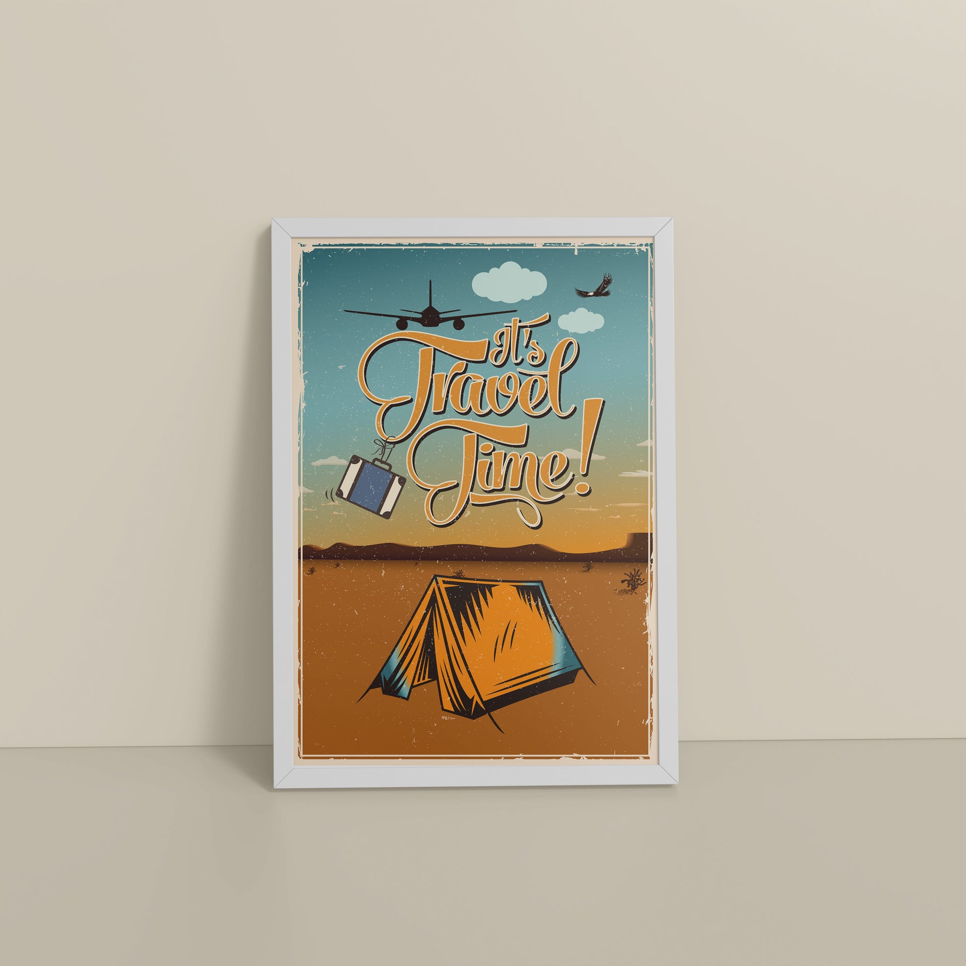 Floor View of It’s Travel Time – Motivational Wall Art Frame in White Color Frame