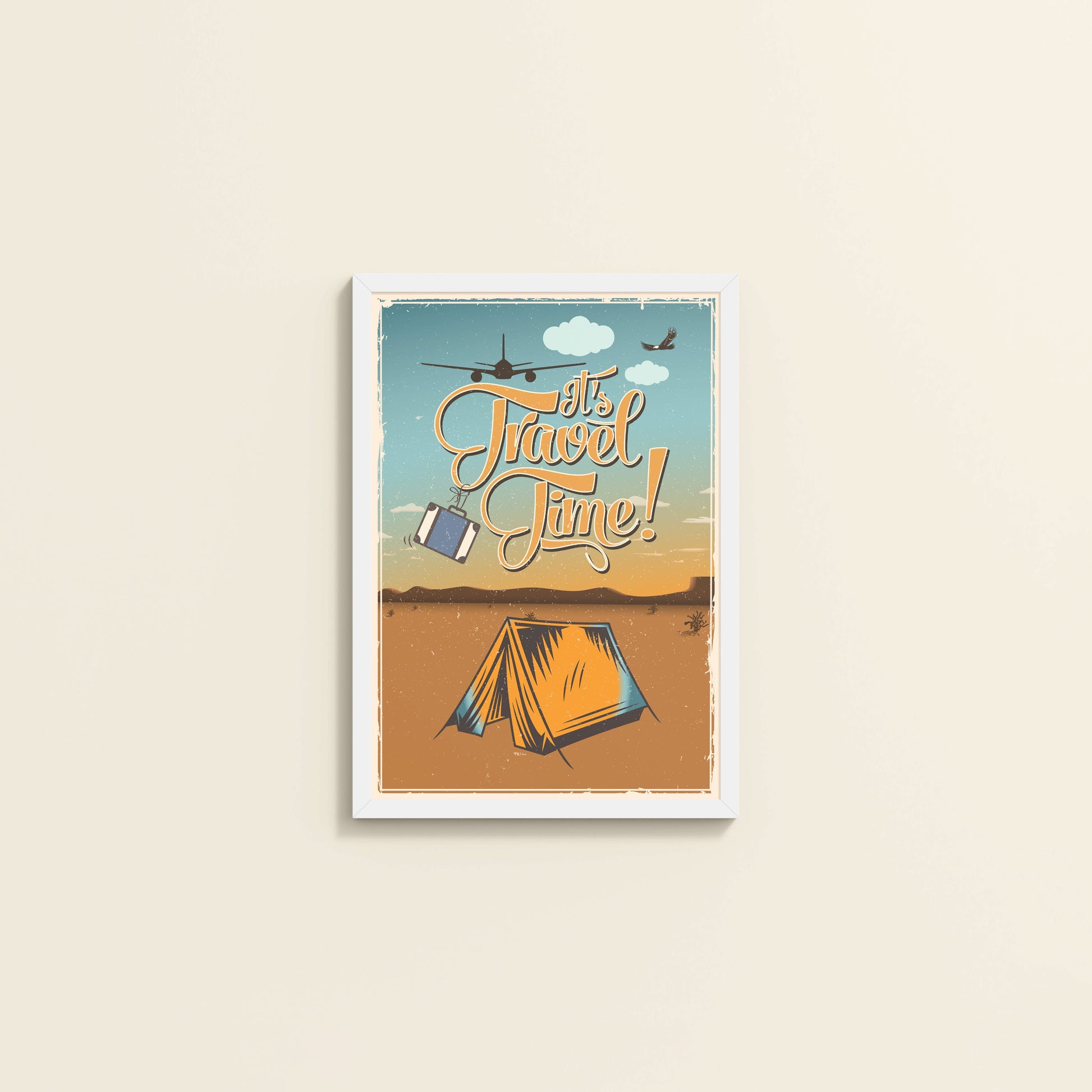 Wall View of It’s Travel Time – Motivational Wall Art Frame in White Color Frame