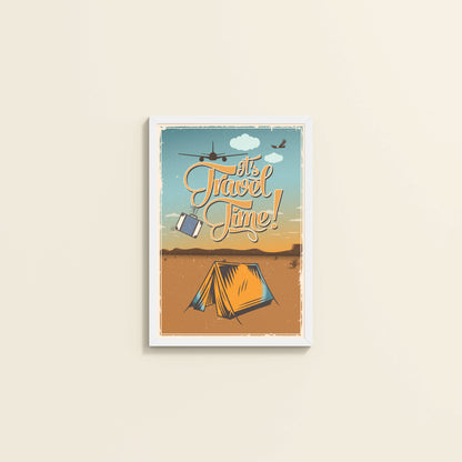 Wall View of It’s Travel Time – Motivational Wall Art Frame in White Color Frame