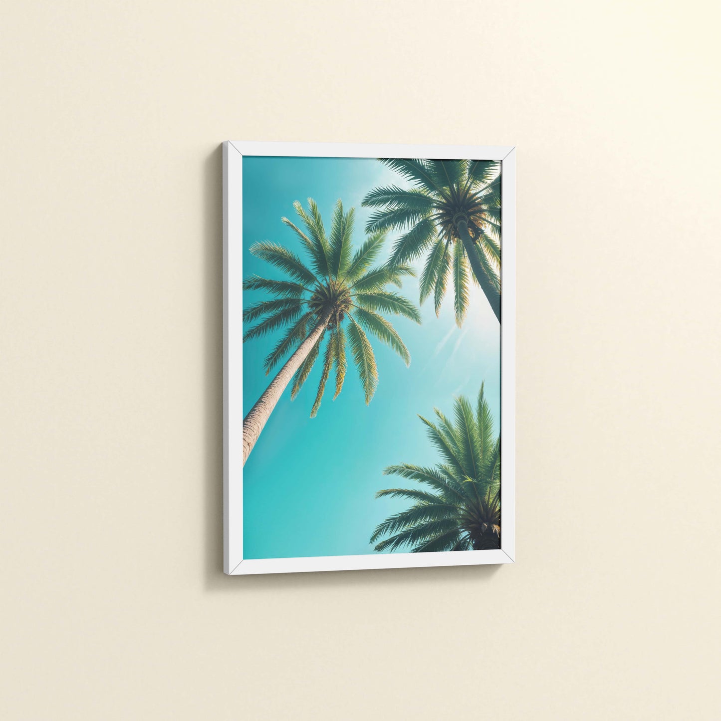 Side View of Tropical Calm – Palm Trees Wall Art & Photo Frame in White Color Frame