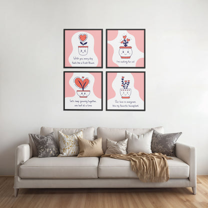 Living Room Sofa Preview of Cute Plant Love Quotes Wall Art Set of 4 Frames in Black Color Frame