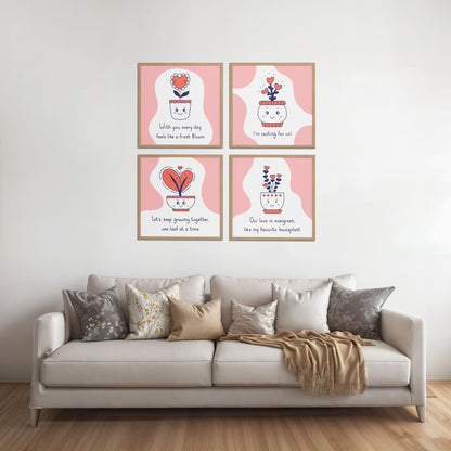 Living Room Sofa Preview of Cute Plant Love Quotes Wall Art Set of 4 Frames in Natrual Color Frame