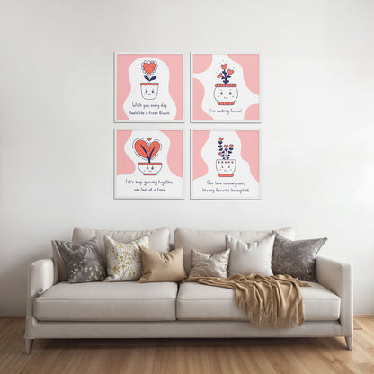 Living Room Sofa Preview of Cute Plant Love Quotes Wall Art Set of 4 Frames in White Color Frame
