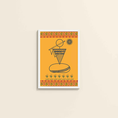 Wall View of Flute Player in Warli Art – Traditional Folk Style Wall Decor in White Color Frame