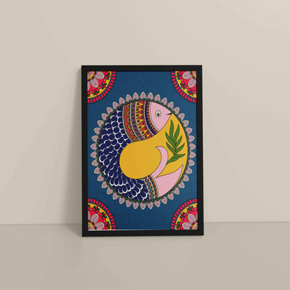 Floor View of Fish in Flow – Traditional Warli Art Wall Frame in Black Color Frame