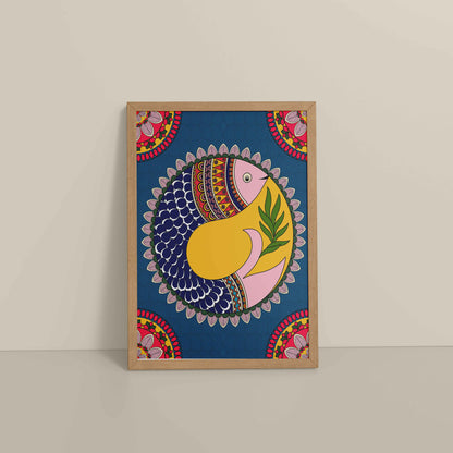 Floor View of Fish in Flow – Traditional Warli Art Wall Frame in Natrual Color Frame