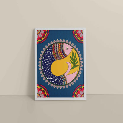 Floor View of Fish in Flow – Traditional Warli Art Wall Frame in White Color Frame