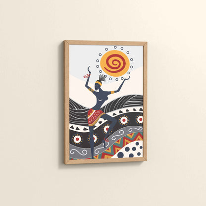 Side View of Dancing with the Sun – Vibrant Tribal Wall Decor in Natrual Color Frame