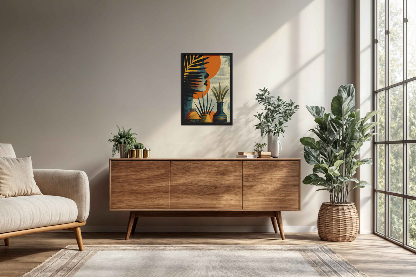Living Room Cabinet Preview of Woman and Nature – Abstract Decorative Wall Decor in Black Color Frame