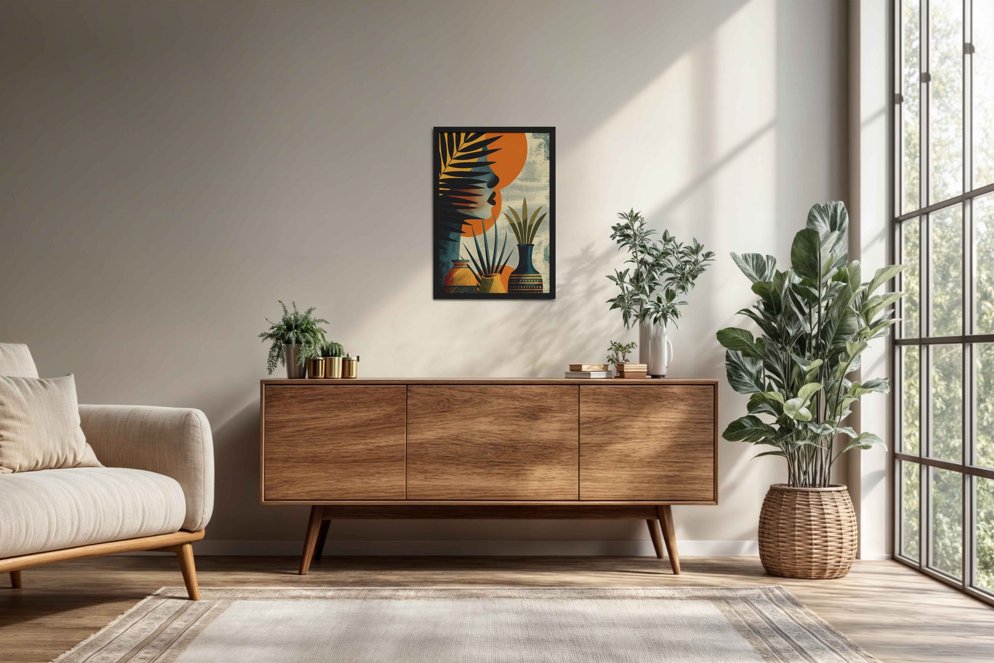 Living Room Cabinet Preview of Woman and Nature – Abstract Decorative Wall Decor in Black Color Frame