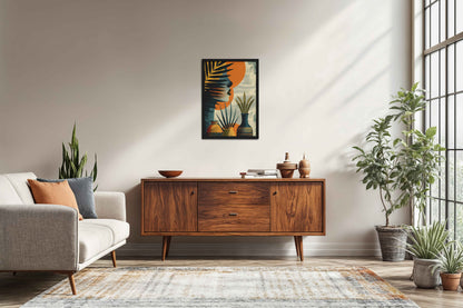 Living Room Sofa Preview of Woman and Nature – Abstract Decorative Wall Decor in Black Color Frame