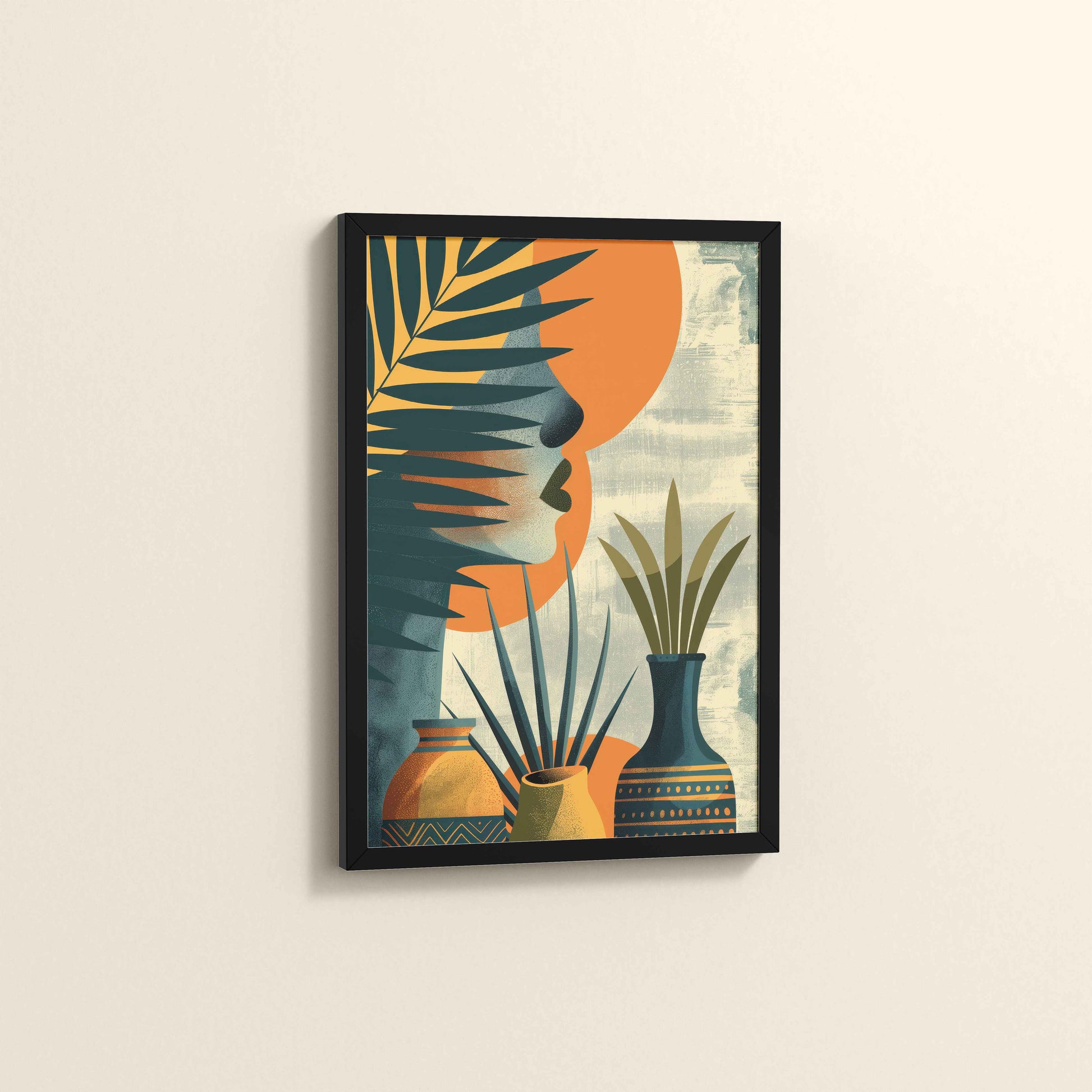 Side View of Woman and Nature – Abstract Decorative Wall Decor in Black Color Frame