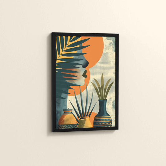 Side View of Woman and Nature – Abstract Decorative Wall Decor in Black Color Frame