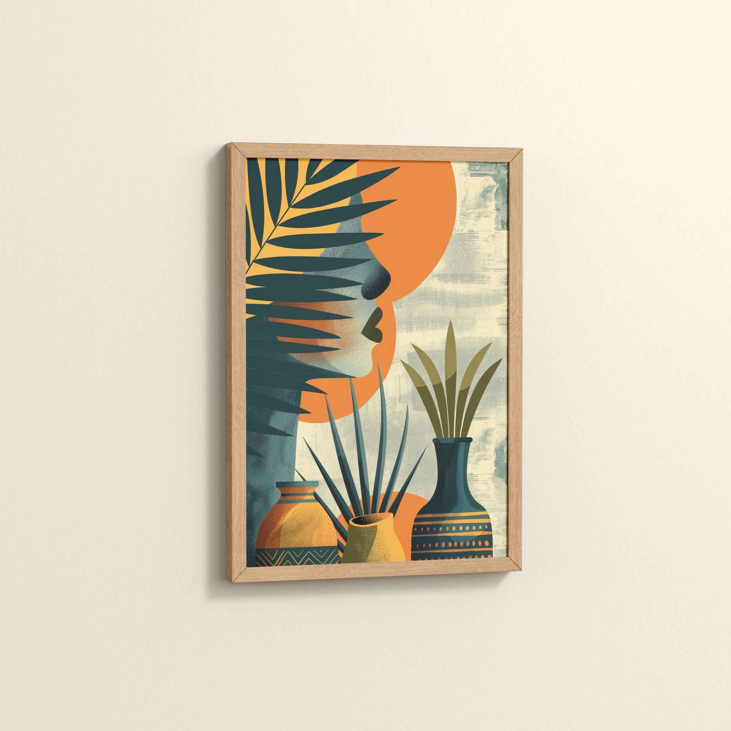 Side View of Woman and Nature – Abstract Decorative Wall Decor in Natrual Color Frame
