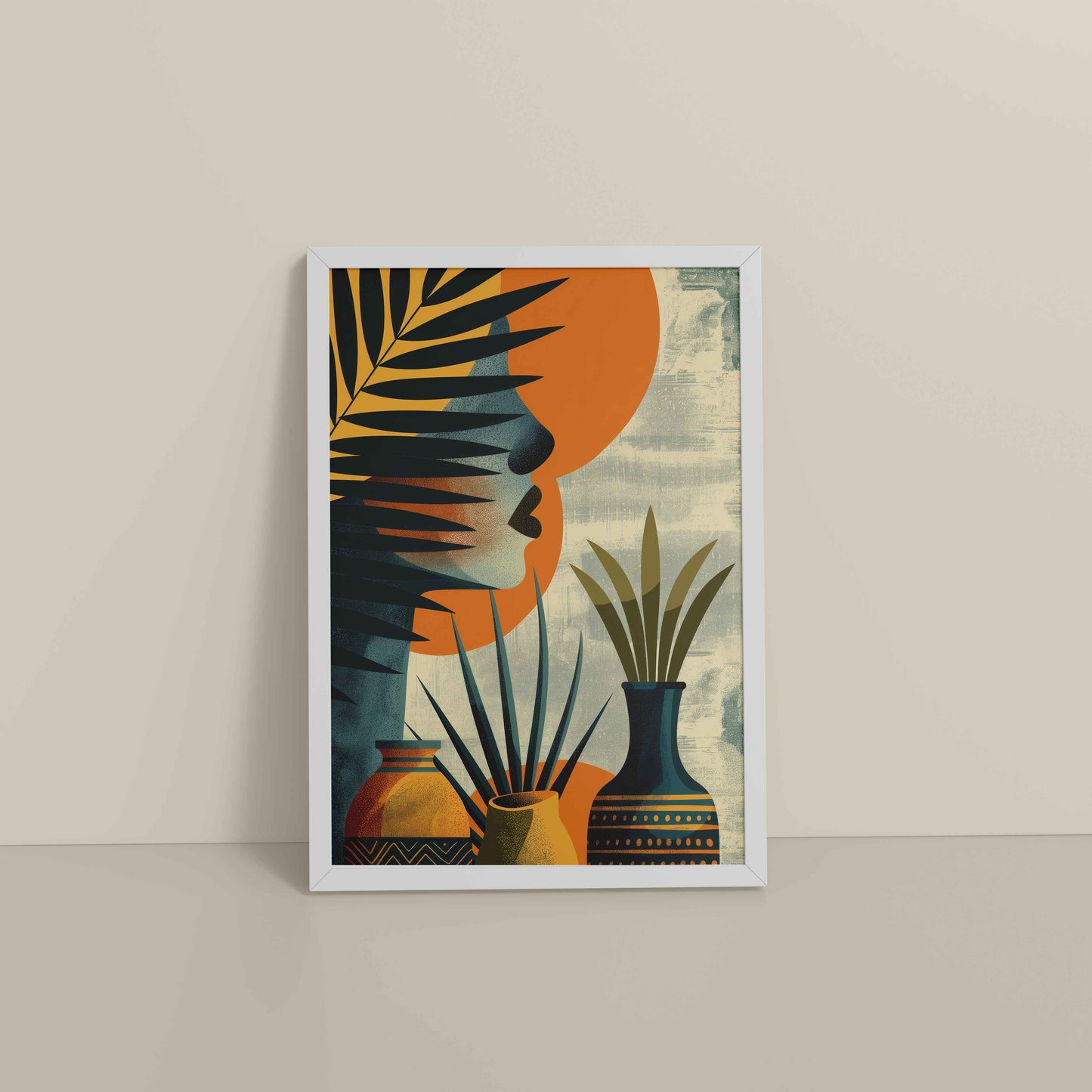 Floor View of Woman and Nature – Abstract Decorative Wall Decor in White Color Frame