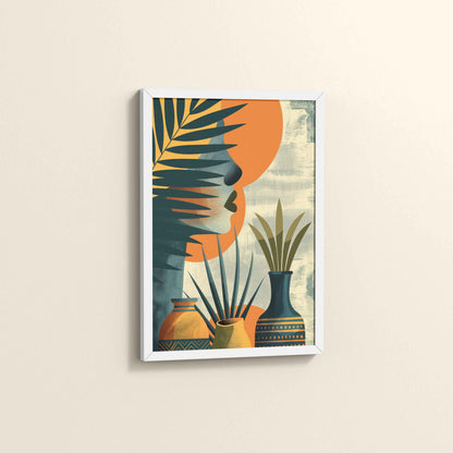 Side View of Woman and Nature – Abstract Decorative Wall Decor in White Color Frame
