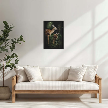 Living Room Cabinet Table Preview of Nature’s Beauty– Mother Deer and Fawn Wall Decor in Black Color Frame