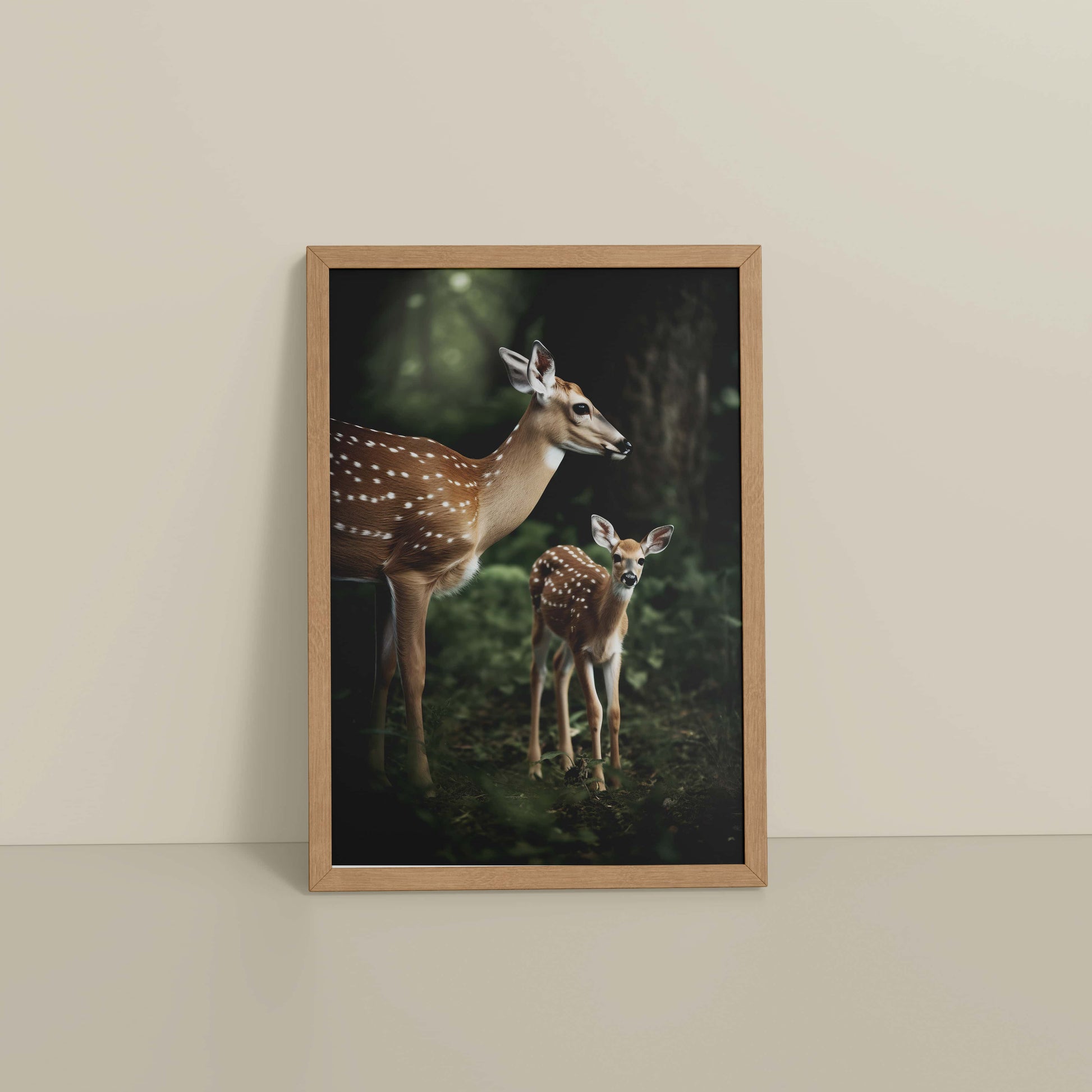Floor View of Nature’s Beauty– Mother Deer and Fawn Wall Decor in Natrual Color Frame