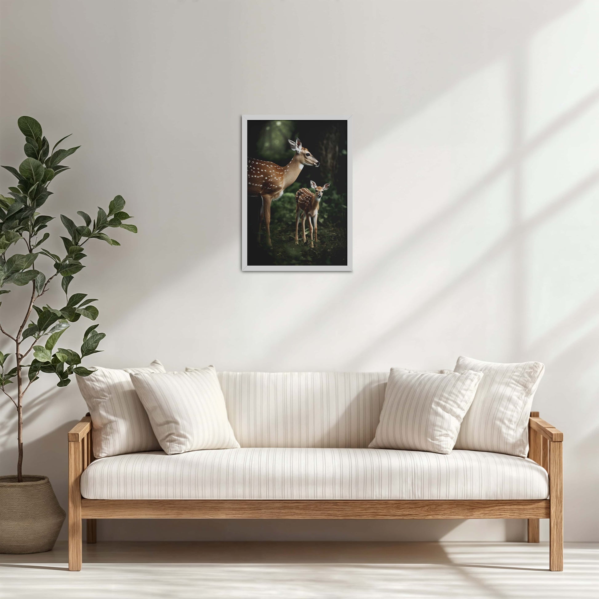 Living Room Cabinet Table Preview of Nature’s Beauty– Mother Deer and Fawn Wall Decor in White Color Frame