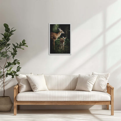 Living Room Cabinet Table Preview of Nature’s Beauty– Mother Deer and Fawn Wall Decor in White Color Frame