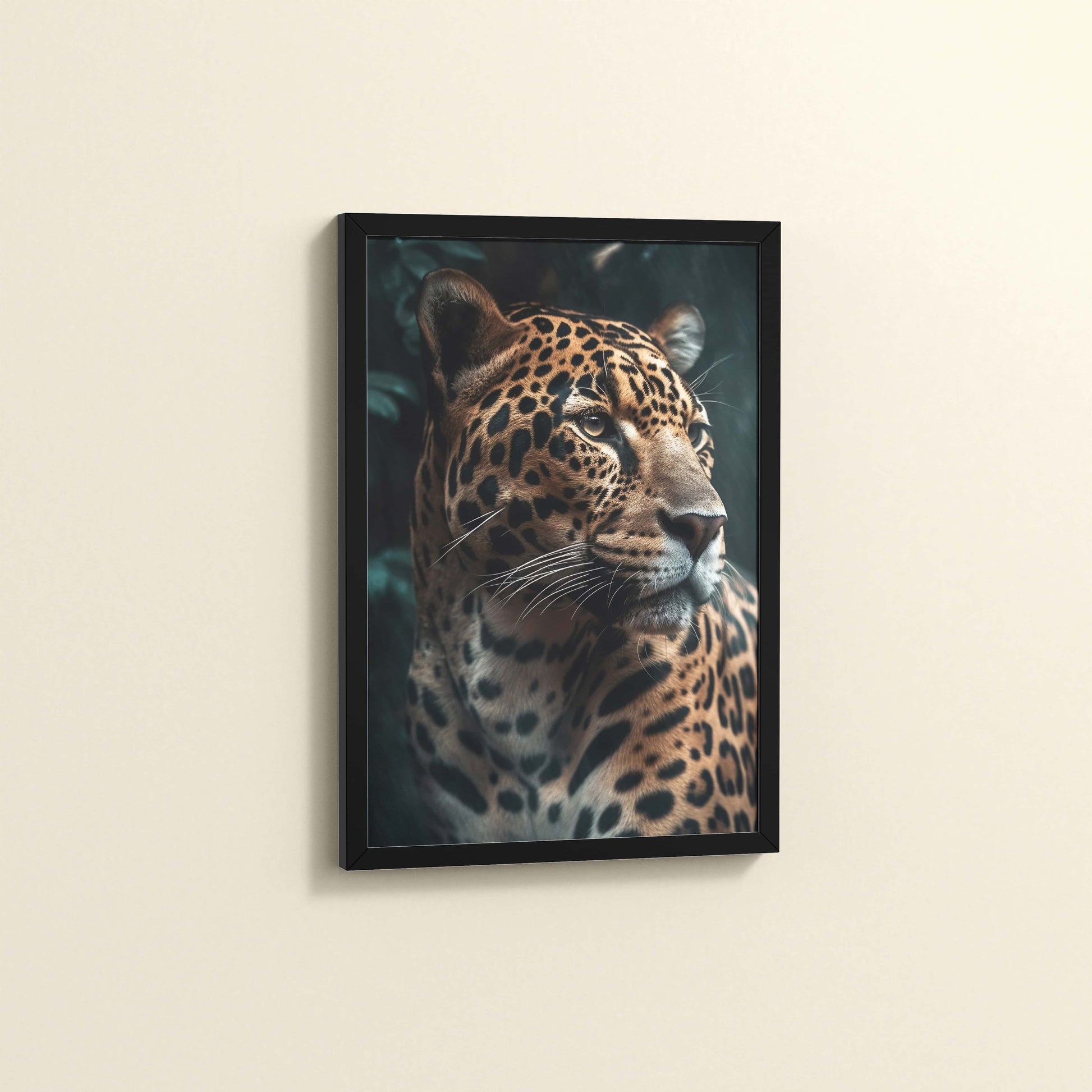 Side View of Silent Strength – Leopard in Nature Wall Art Frame in Black Color Frame