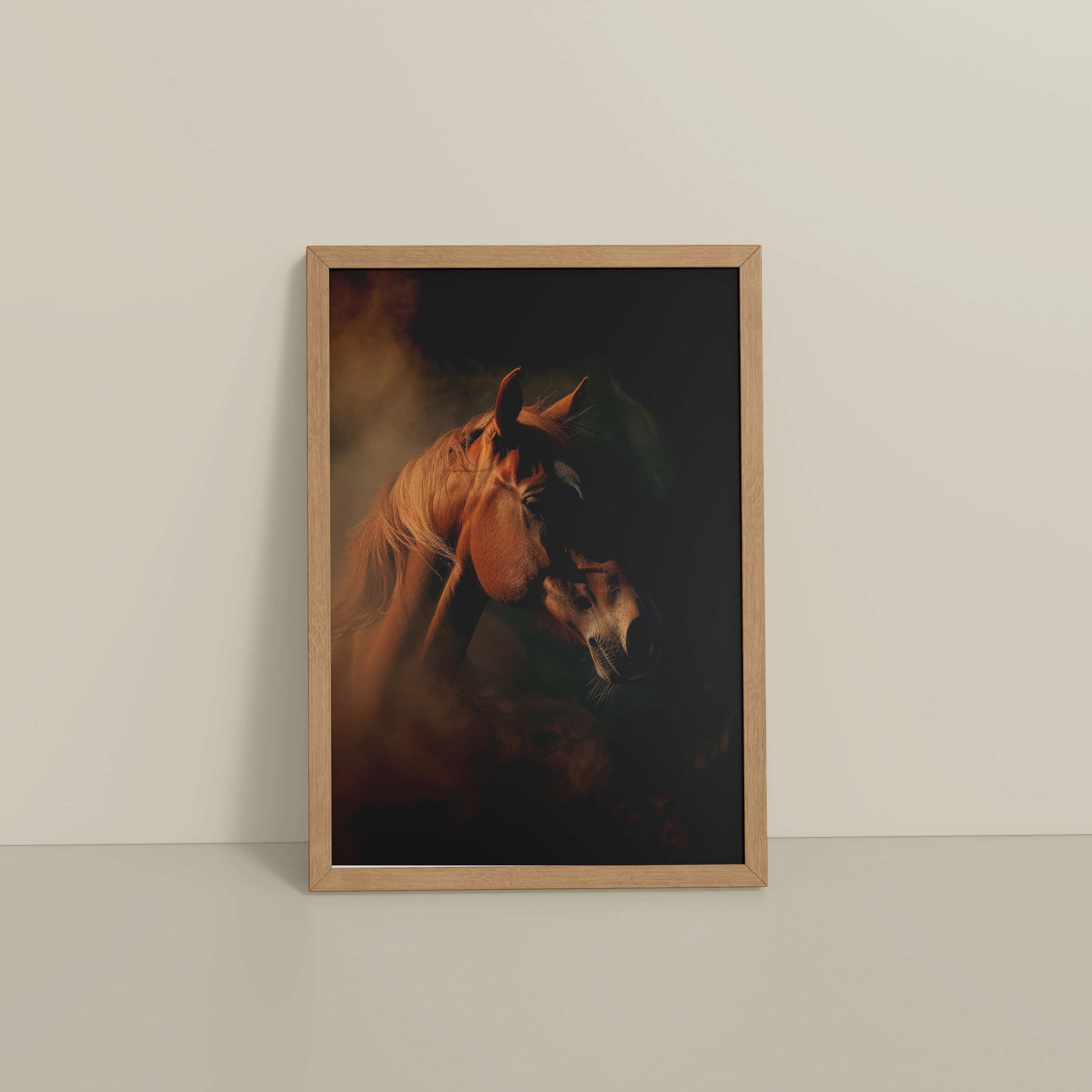 Floor View of Graceful Strength – Horse Head Wall Art Frame in Natrual Color Frame