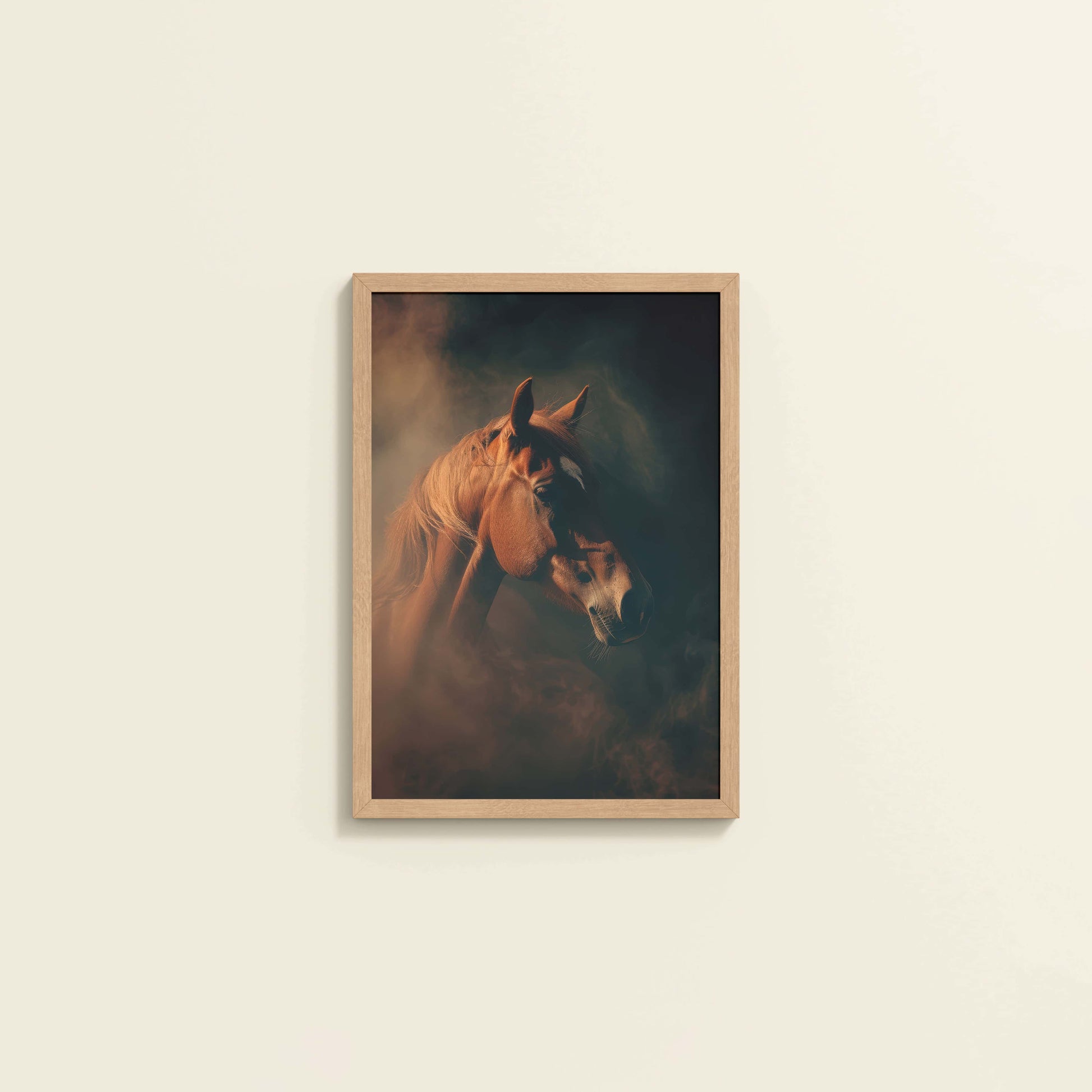 Wall View of Graceful Strength – Horse Head Wall Art Frame in Natrual Color Frame